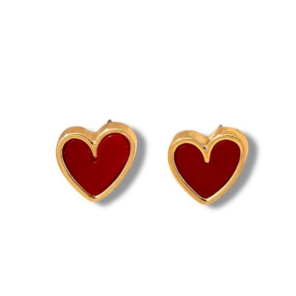 Jewelry - Heart Earrings - Red and Gold